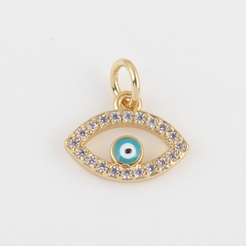 Fashion Evil Eye Pendant, Brass, gold color plated, DIY & micro pave cubic zirconia & enamel, blue 