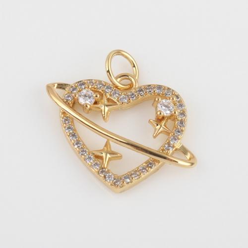 Cubic Zirconia Micro Pave Brass Pendant, Heart, gold color plated, DIY & micro pave cubic zirconia 