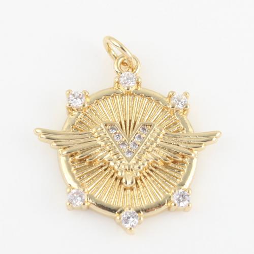 Cubic Zirconia Micro Pave Brass Pendant, Wing Shape, gold color plated, DIY & micro pave cubic zirconia [