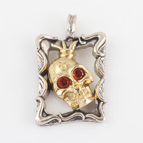 Cubic Zirconia Micro Pave Brass Pendant, Skull, antique silver color plated, DIY & micro pave cubic zirconia, mixed colors 