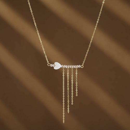 Ожерелье ручной латунные, Латунь, с Ракушка, Сердце, Другое покрытие, ювелирные изделия моды, Золотой, продается PC