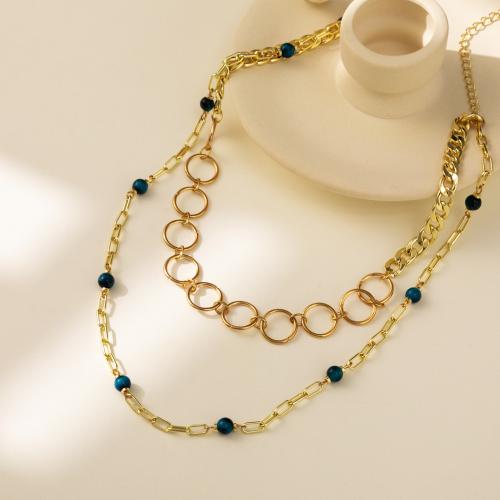 Gemstone Necklaces, Aluminum, with Natural Stone, plated, fashion jewelry, golden 