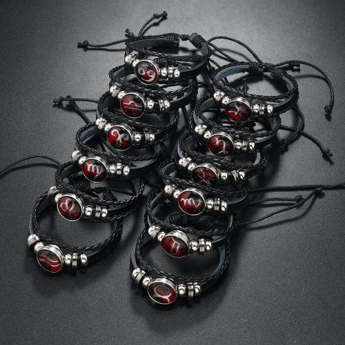 bracelet de cordon en PU , corde de cire, avec cuir PU & Hématite & plastique revêtu de cuivre, avec 16-18cm chaînes de rallonge, fait à la main, unisexe & modèles différents pour le choix & lumineux, noire Environ 17-18 cm, Vendu par PC