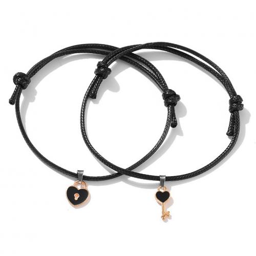 Mode créer Bracelets cordon de cire, alliage de zinc, avec Chanvre, vernis au four, 2 pièces & bijoux de mode & unisexe, noire, Vendu par fixé