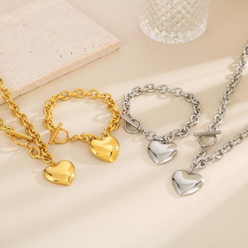 Fashion Stainless Steel Jewelry Sets, 304 Stainless Steel, Heart, plated, 2 pieces & fashion jewelry & for woman 