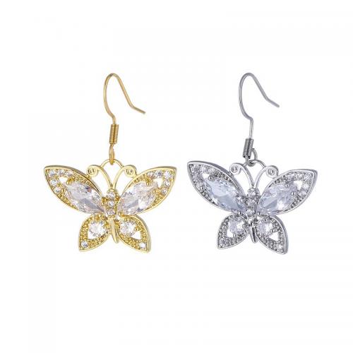Stainless Steel Drop Earring, 316L Stainless Steel, with Brass, Butterfly, plated, micro pave cubic zirconia & for woman 
