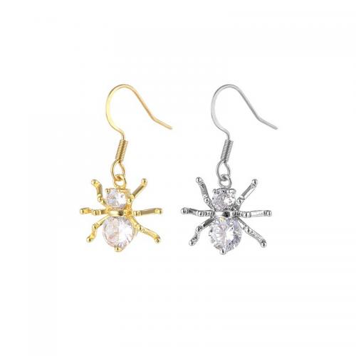 Stainless Steel Drop Earring, 316L Stainless Steel, with Brass, Spider, plated, micro pave cubic zirconia & for woman 