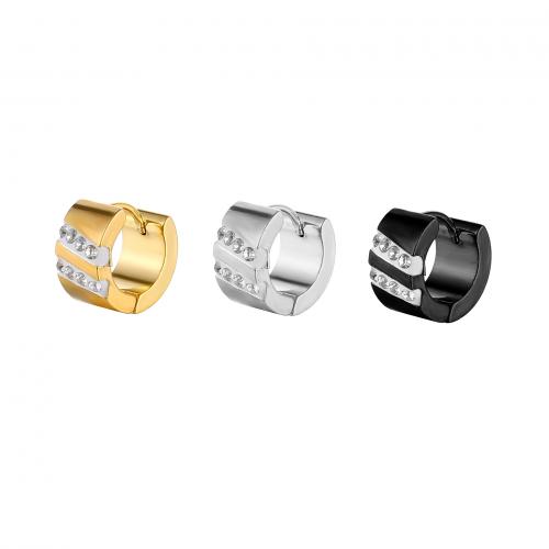 Stainless Steel Huggie Hoop Earring, 316L Stainless Steel, polished, Unisex & micro pave cubic zirconia Face width 4mm, inner diameter 9mm 
