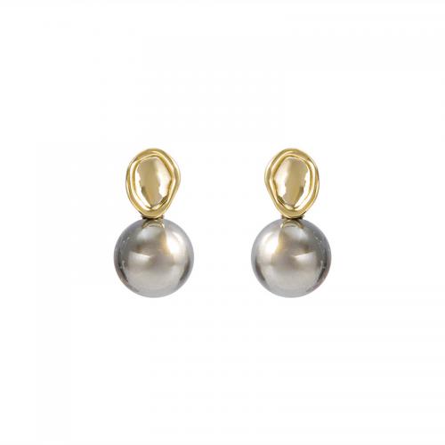 Plastic Stud Earring, Brass, with Plastic Pearl, fashion jewelry & for woman 