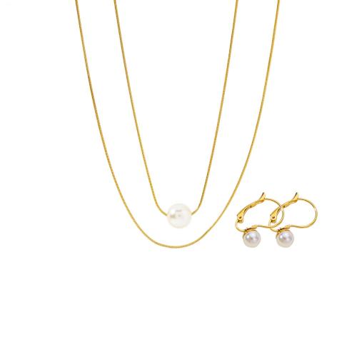 Edelstahl Schmucksets, 316 Edelstahl, mit Kunststoff Perlen, mit Verlängerungskettchen von 5cm, Vakuum-Ionen-Beschichtung, 2 Stück & Modeschmuck & für Frau, goldfarben, Länge:ca. 38 cm, verkauft von setzen