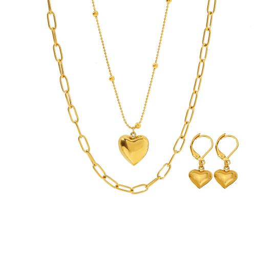 Fashion Stainless Steel Jewelry Sets, 316 Stainless Steel, earring & necklace, with 5cm extender chain, Vacuum Ion Plating, 2 pieces & fashion jewelry & for woman, golden Approx 39 cm 