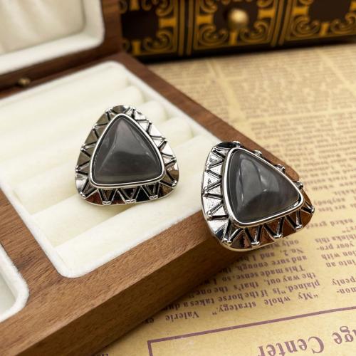 Gemstone Stud Earring, Brass, with Natural Stone, Triangle, silver color plated, fashion jewelry & for woman [