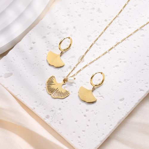 Fashion Stainless Steel Jewelry Sets, 316L Stainless Steel, with 5cm extender chain, Ginkgo Leaf, Vacuum Ion Plating, fashion jewelry & for woman nickel, lead & cadmium free Approx 38 cm 