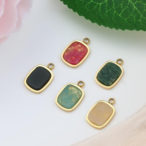 Gemstone Jewelry Pendant, 316L Stainless Steel, with Natural Stone, Rectangle, Vacuum Ion Plating, fashion jewelry & DIY nickel, lead & cadmium free [