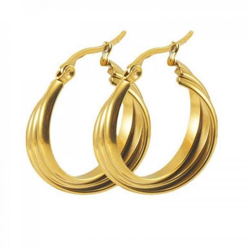 Titanium Steel Earrings, gold color plated, fashion jewelry & for woman 