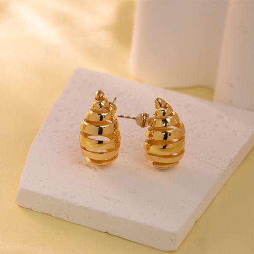 Titanium Steel Earrings, Brass, gold color plated, fashion jewelry & for woman 