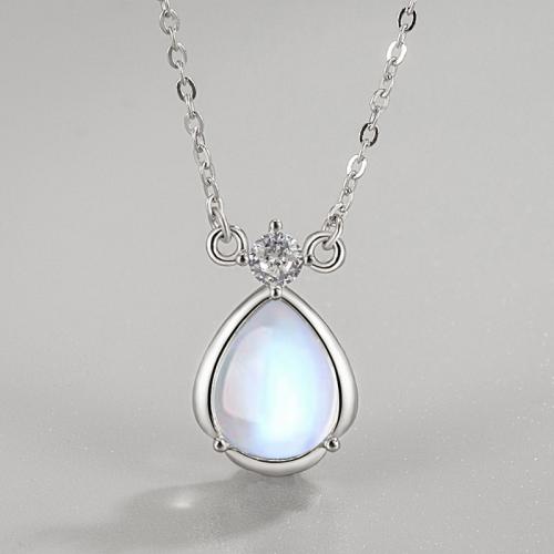 Sterling Silver Jewelry Necklace, 925 Sterling Silver, with Moonstone, with 1.97inch extender chain, fashion jewelry & for woman Approx 15.74 Inch 