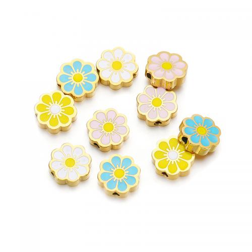 Stainless Steel Beads, 304 Stainless Steel, Flower, DIY & enamel diameter 11mm,thickness 3mm Approx 2mm [