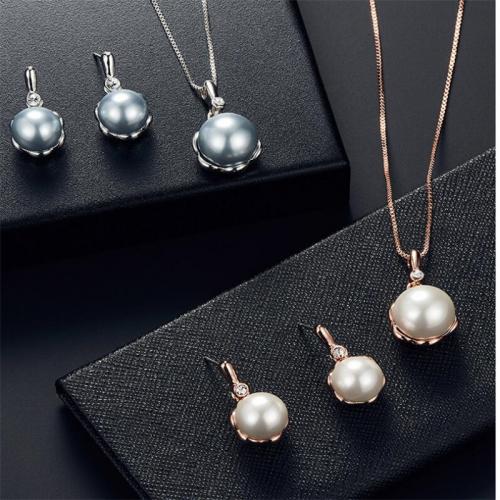 Fashion Zinc Alloy Jewelry Sets, earring & necklace, with Plastic Pearl, with 1.97inch extender chain, 2 pieces & for woman & with rhinestone earring 23*12mm Approx 15.75 Inch 