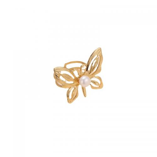 Edelstahl Fingerring, 304 Edelstahl, mit Kunststoff Perlen, Schmetterling, Vakuum-Ionen-Beschichtung, Modeschmuck & für Frau, goldfarben, verkauft von PC