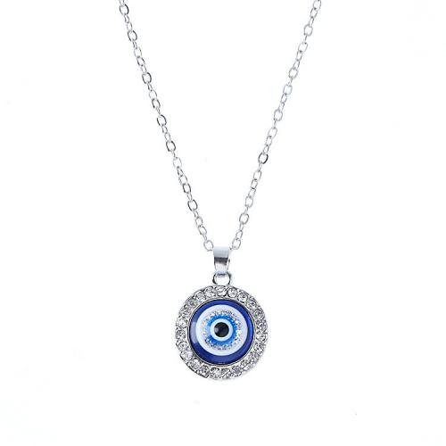 Evil Eye Jewelry Necklace, Zinc Alloy, with Resin, with 7cm extender chain, silver color plated, fashion jewelry & evil eye pattern & for woman & with rhinestone cm 