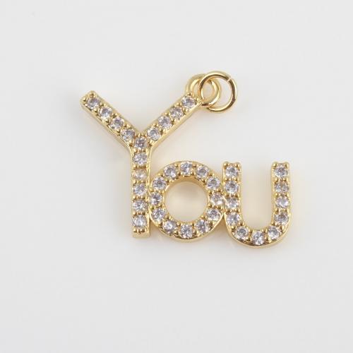 Cubic Zirconia Micro Pave Brass Pendant, Alphabet Letter, gold color plated, DIY & micro pave cubic zirconia [