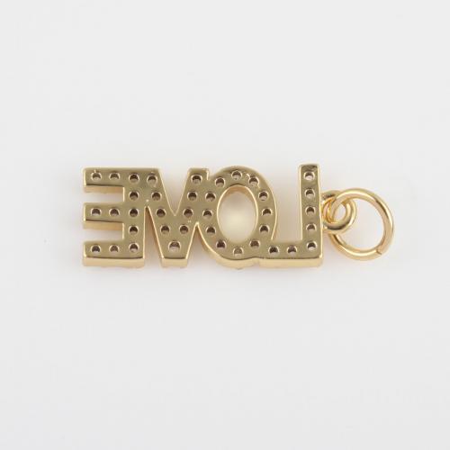 Cubic Zirconia Micro Pave Brass Pendant, Alphabet Letter, gold color plated, DIY & micro pave cubic zirconia [