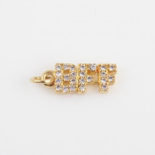 Cubic Zirconia Micro Pave Brass Pendant, Alphabet Letter, gold color plated, DIY & micro pave cubic zirconia [