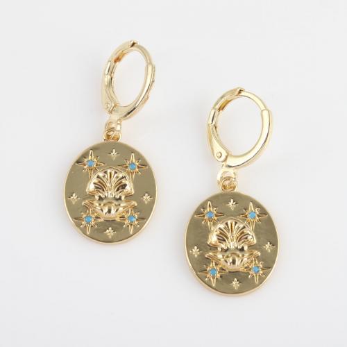Cubic Zirconia Micro Pave Brass Earring, with turquoise, gold color plated, micro pave cubic zirconia & for woman 