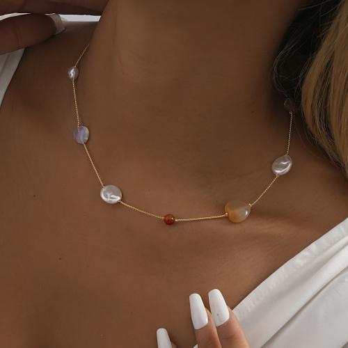 Gemstone Necklaces, Brass, with Natural Stone & Plastic Pearl, with 7cm extender chain, plated, fashion jewelry, golden cm 