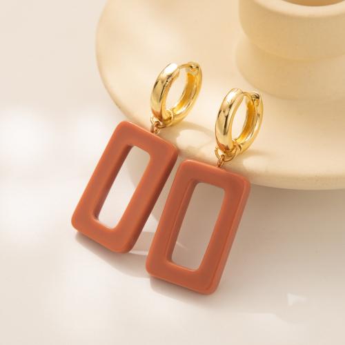 Resin Drop Earring, Brass, with Resin, plated, fashion jewelry, coffee color 