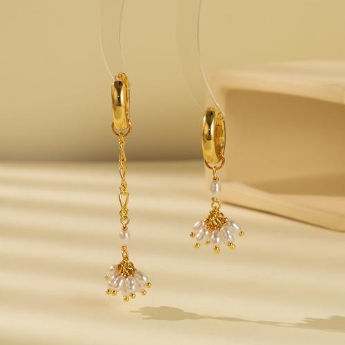 asymmetrische Ohrringe, Messing, mit Kunststoff Perlen, plattiert, Modeschmuck, goldfarben, verkauft von Paar