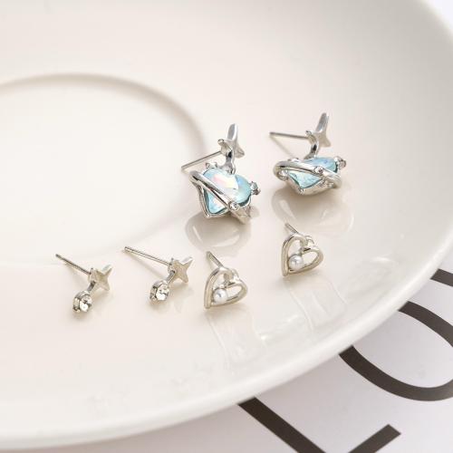 Zinc Alloy Rhinestone Stud Earring, Heart, three pieces & fashion jewelry & for woman & with rhinestone 