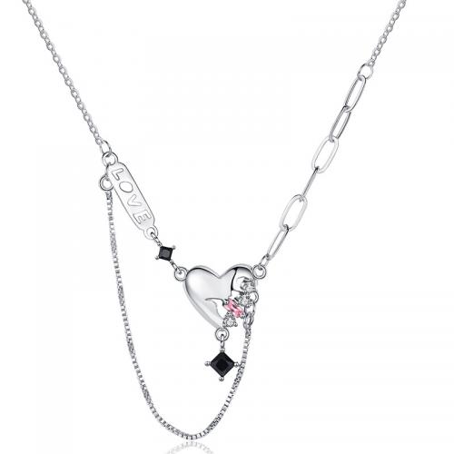 Rhinestone Brass Necklace, with 5cm extender chain, Heart, fashion jewelry & for woman & with rhinestone Approx 40 cm 