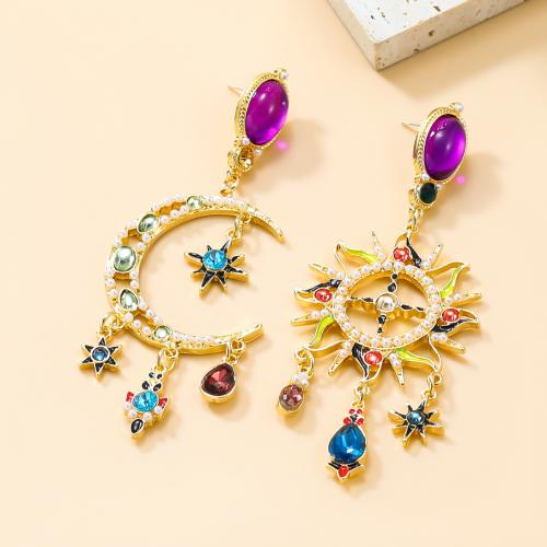 asymmetrische Ohrringe, Zinklegierung, mit Harz & Kunststoff Perlen, Modeschmuck & für Frau & mit Strass, goldfarben, 93x37mm, verkauft von Paar