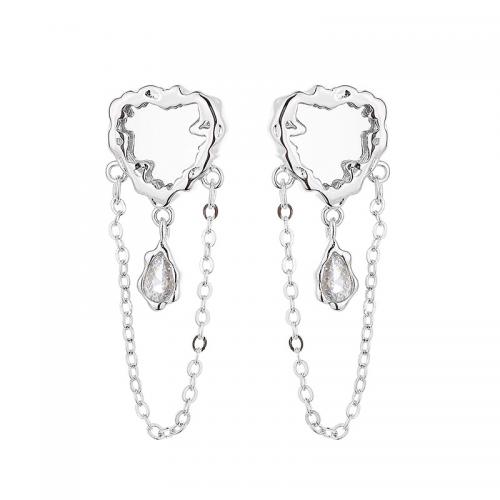 Boucles d'oreilles en laiton zircon cubique, coeur, bijoux de mode & pavé de micro zircon & pour femme Vendu par paire