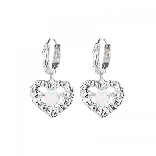 Boucle d'oreille en demi-gemme , laiton, avec Opale, coeur, Placage, bijoux de mode & pour femme Vendu par paire