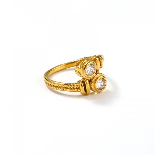 Titanium Steel Finger Ring, Vacuum Ion Plating & micro pave cubic zirconia & for woman, golden [