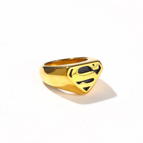 Titanium Steel Finger Ring, Vacuum Ion Plating & for woman & enamel, golden 