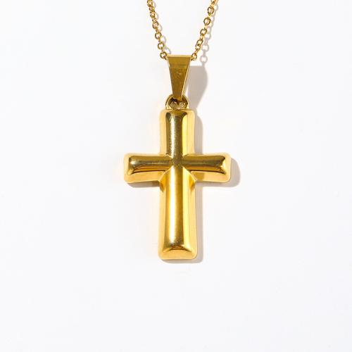 Titanium Steel Jewelry Necklace, with 5CM extender chain, Cross, Vacuum Ion Plating, for woman, golden Approx 45 cm 