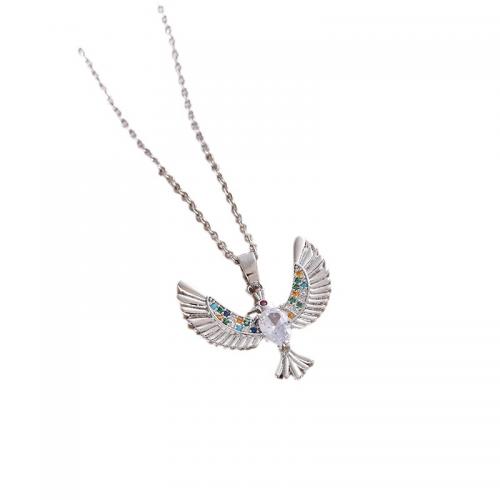 304 Stainless Steel Necklace, Bird, Vacuum Ion Plating, Unisex & oval chain & micro pave cubic zirconia Approx 17.7 Inch 