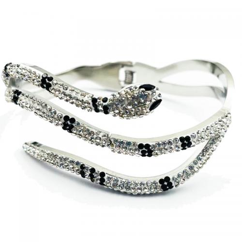 304 Stainless Steel Cuff Bangle, Snake, plated, for woman & with rhinestone Inner Approx 60mm 