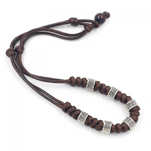 Zinc Alloy Necklace, with Wax Cord & Wood, plated, fashion jewelry & for man Approx 19.7 Inch 