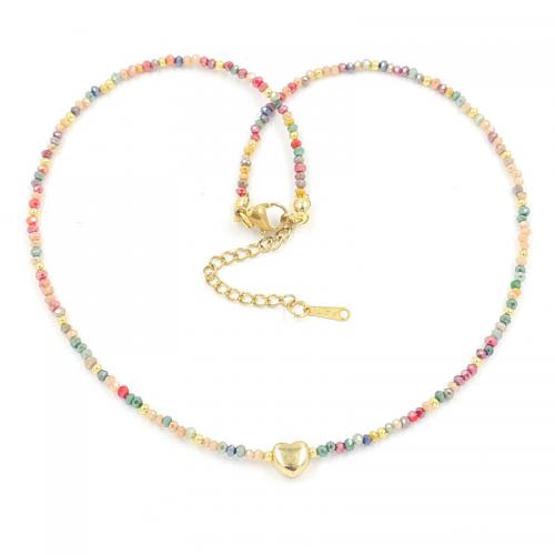 cristal collier, avec alliage de zinc, avec 3.15inch chaînes de rallonge, coeur, Placage de couleur d'or, bijoux de mode & pour femme, plus de couleurs à choisir Environ 15.7 pouce, Vendu par PC