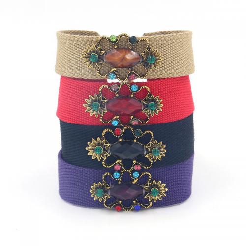 Zinc Alloy Bracelet, with Polyester, Geometrical Pattern, plated, folk style & for woman & with rhinestone 