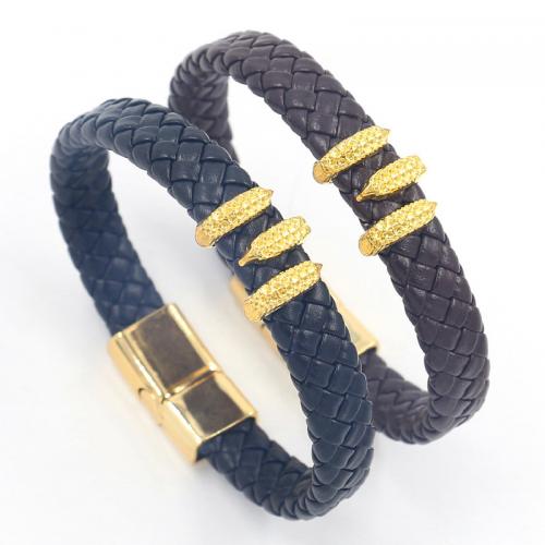 cuir PU bracelet, avec alliage de zinc, Placage de couleur d'or, bijoux de mode & pour homme, plus de couleurs à choisir Vendu par PC
