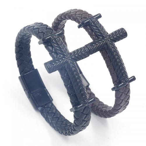 cuir PU bracelet, avec alliage de zinc, croix, électrophorèse, le style de punk & pour homme, plus de couleurs à choisir Vendu par PC