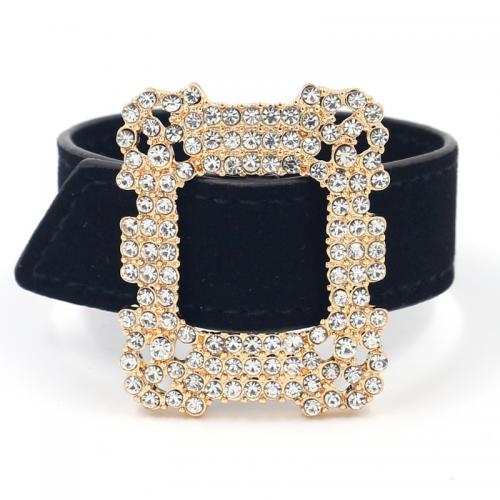 Zinc Alloy Bracelet, with PU Leather, Geometrical Pattern, gold color plated, adjustable & for woman & with rhinestone 