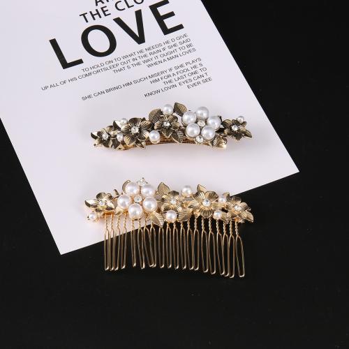 Zinc Alloy Hair Jewelry Set, with Plastic Pearl, for woman & with rhinestone 