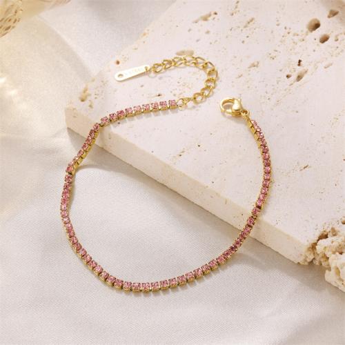 Stainless Steel Anklets Jewelry, 304 Stainless Steel, with 5cm extender chain, fashion jewelry & for woman, pink Approx 17 cm 